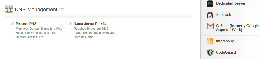 Manage DNS, at the bottom of the page